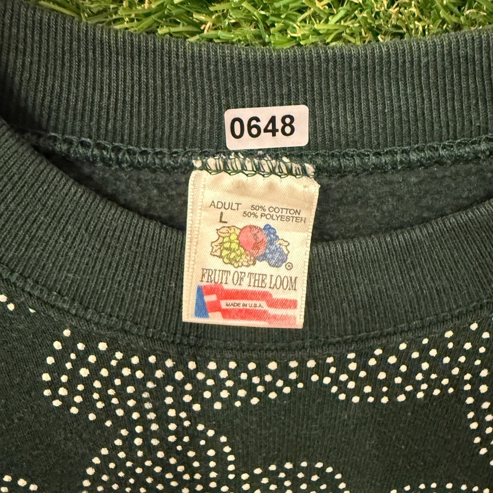 Vintage Fruit of the Loom Forest Green Rhinestone Embellished Sweatshirt L - Picture 2 of 5